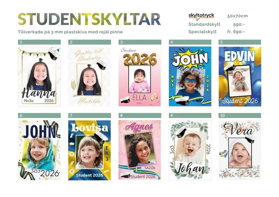 Omslag till broschyren Studentskyltar med exempel på skyltar